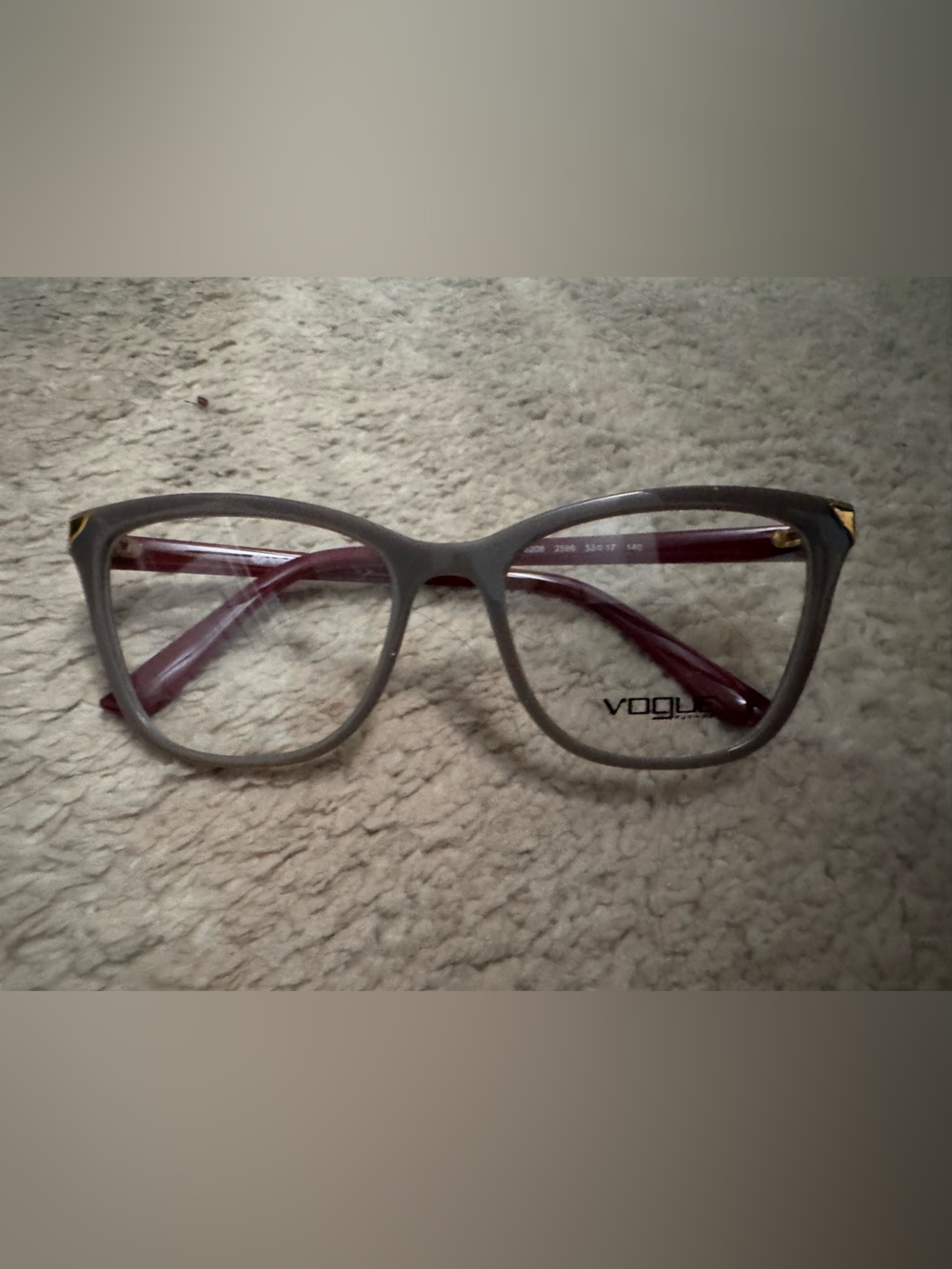 Vogue Two-Tone Gray Front with Burgundy Temples Women's Glasses